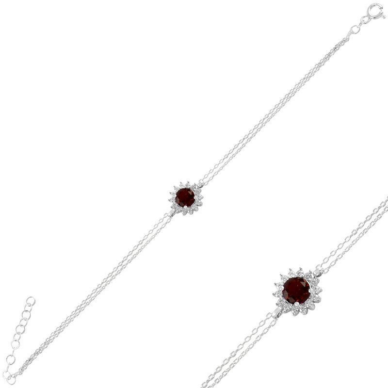 Gümüş%20Halo%20Tektaş%20Zirkon%20Taşlı%20Bileklik-Garnet%20zirkon%20(kırmızı)