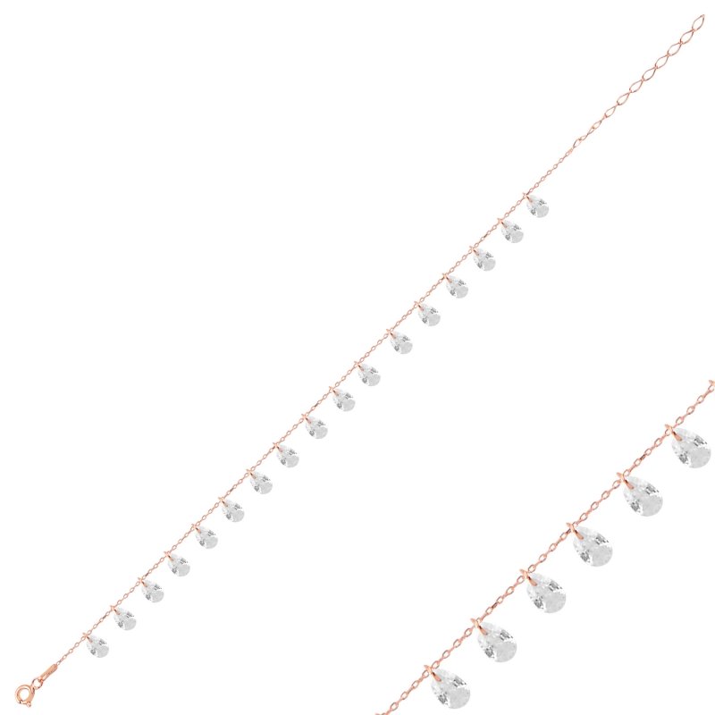 Gümüş%20Sallantılı%20Damla%20Zirkon%20Taşlı%20Bileklik-Rose%20kaplama