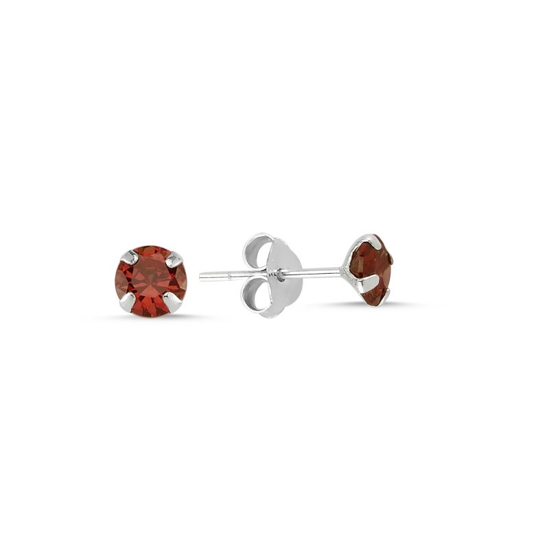 Gümüş%205mm%20Yuvarlak%20Garnet%20Zirkon%20Tektaş%20Küpe