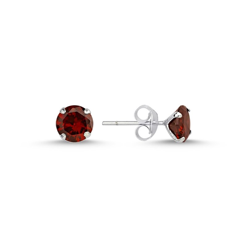 Gümüş%206mm%20Yuvarlak%20Garnet%20Zirkon%20Tektaş%20Küpe