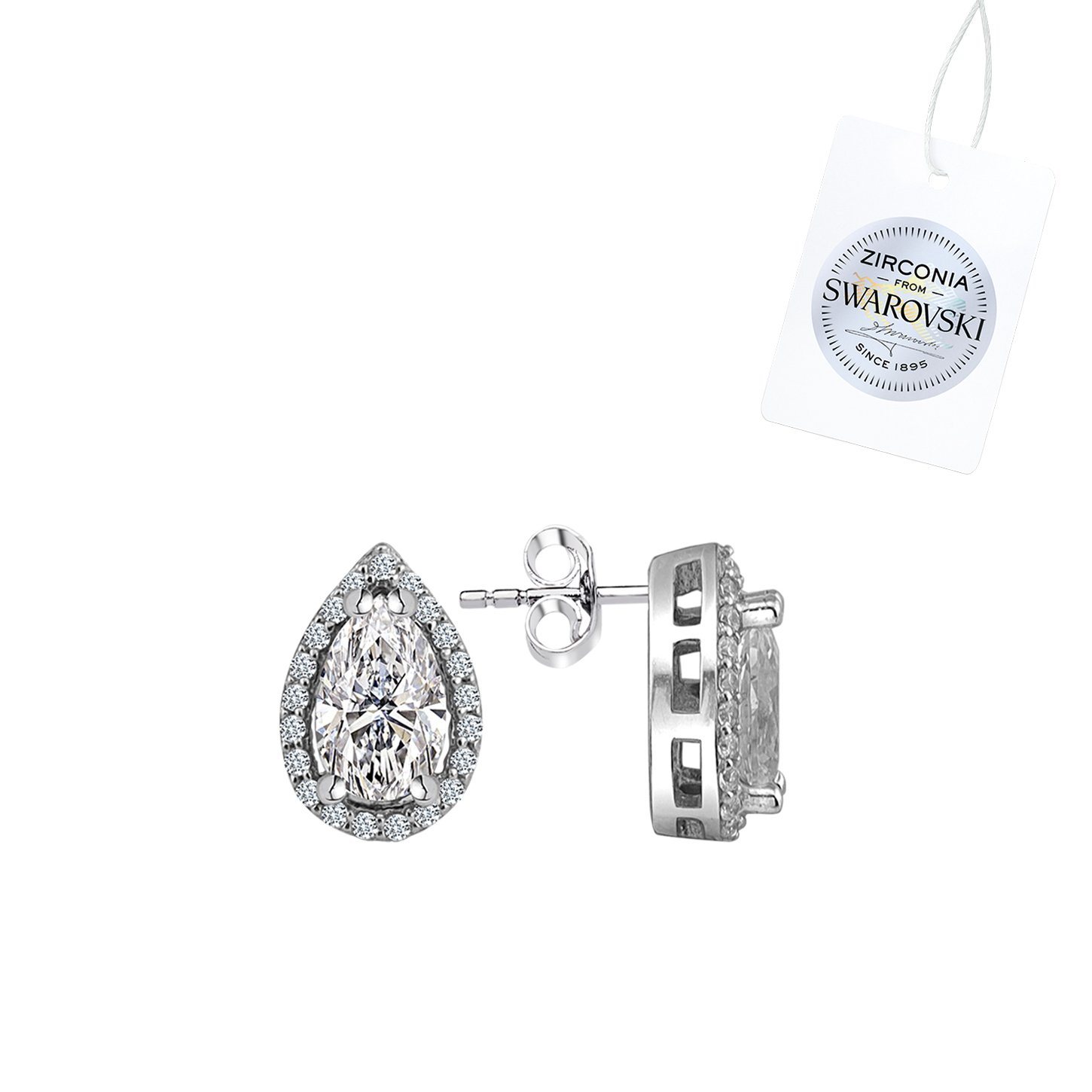 Gümüş%20Swarovski%20Zirconia%20Damla%20Taşlı%20Halo%20Tektaş%20Küpe