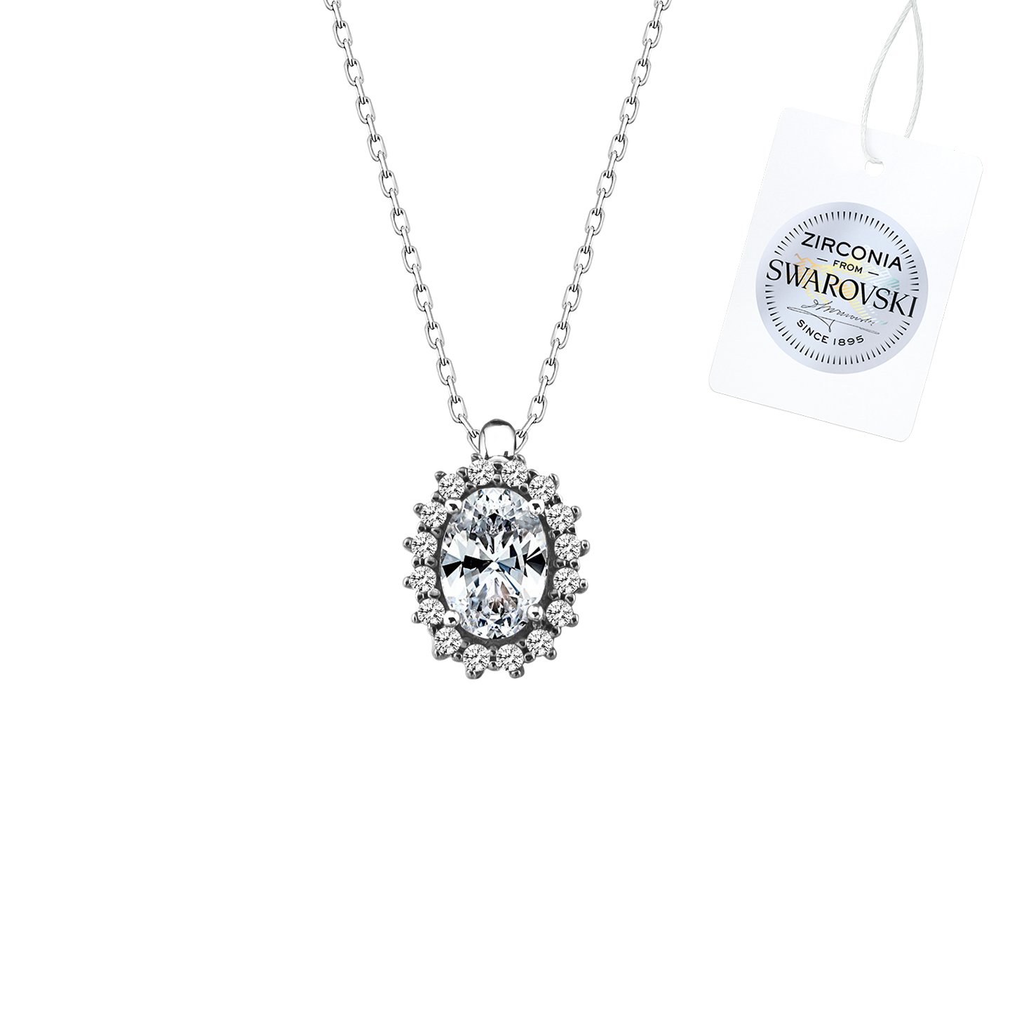 Gümüş%20Swarovski%20Zirconia%20Taşlı%20Oval%20Halo%20Tektaş%20Kolye