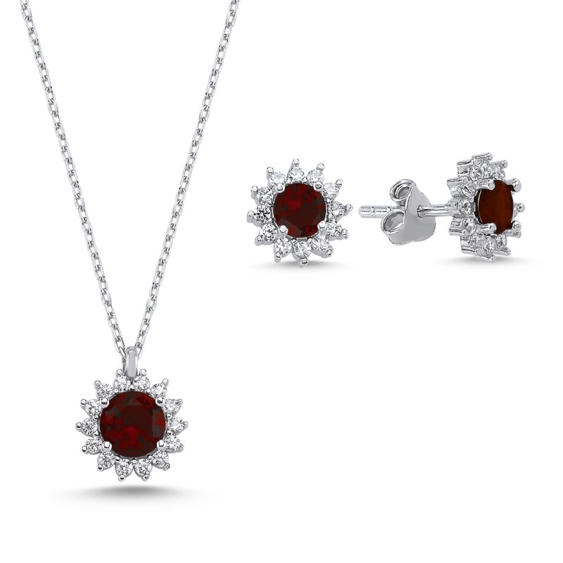 Gümüş%20Halo%20Tektaş%20Renkli%20Zirkon%20Taşlı%20Set-Garnet%20zirkon%20(kırmızı)