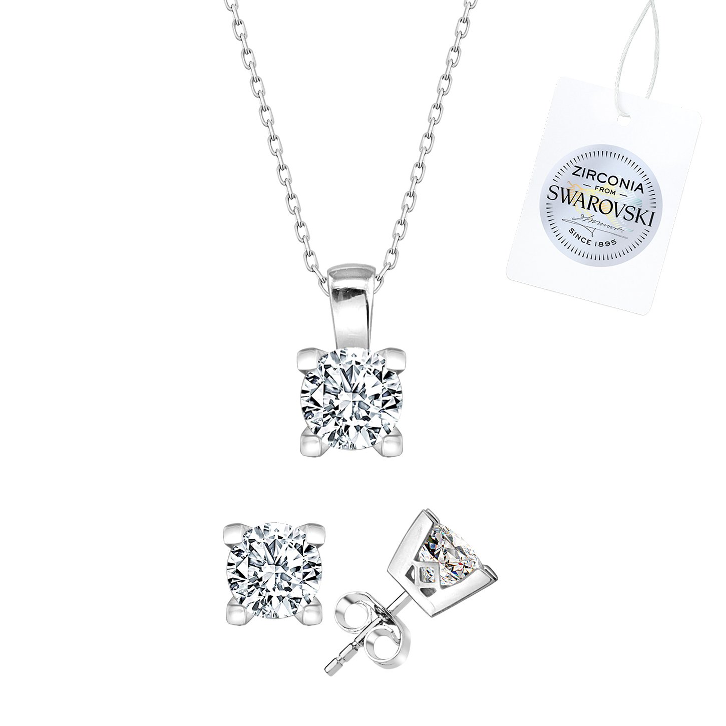 Gümüş%20Swarovski%20Zirconia%20Taşlı%20Tektaş%20Set