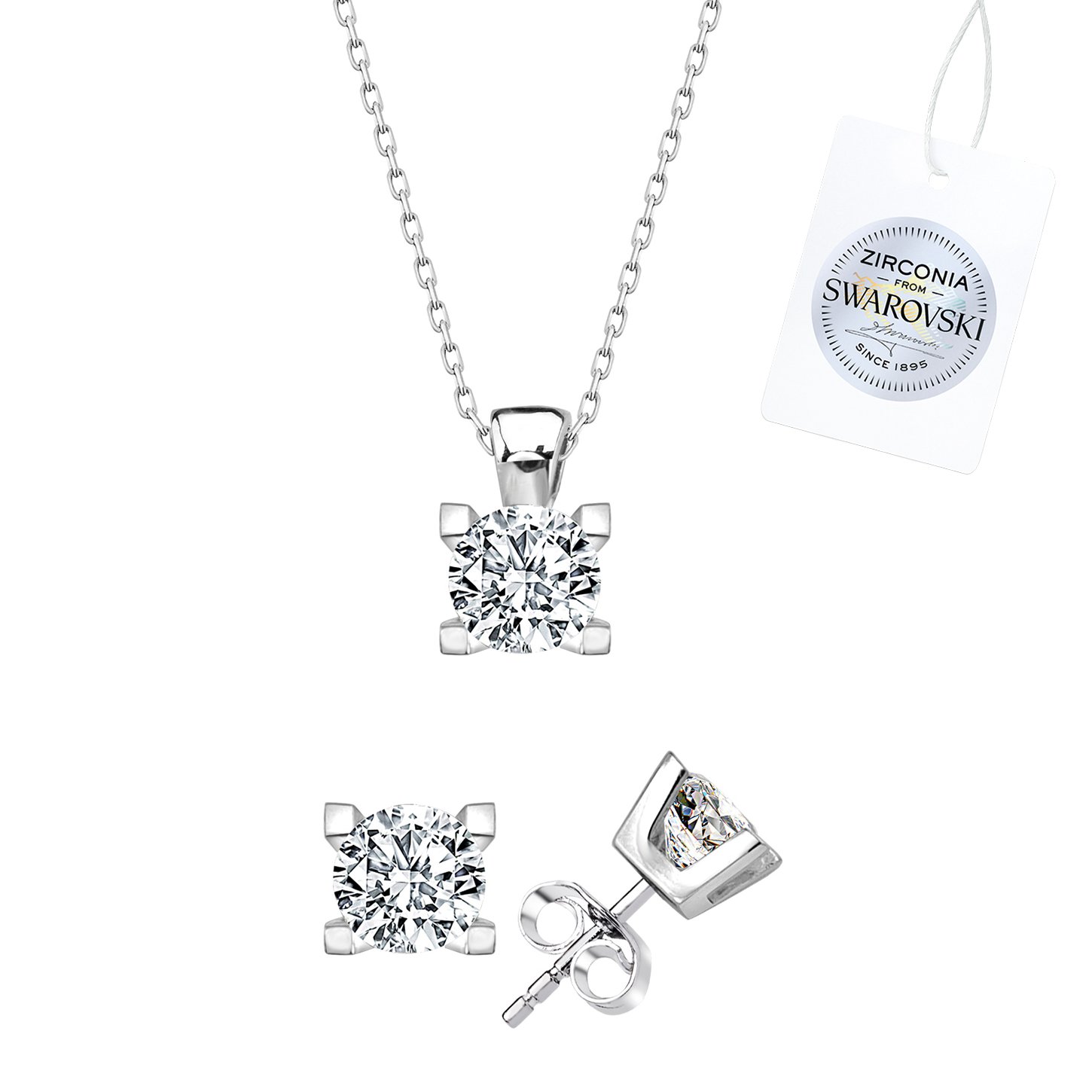 Gümüş%20Swarovski%20Zirconia%20Taşlı%20Tektaş%20Set