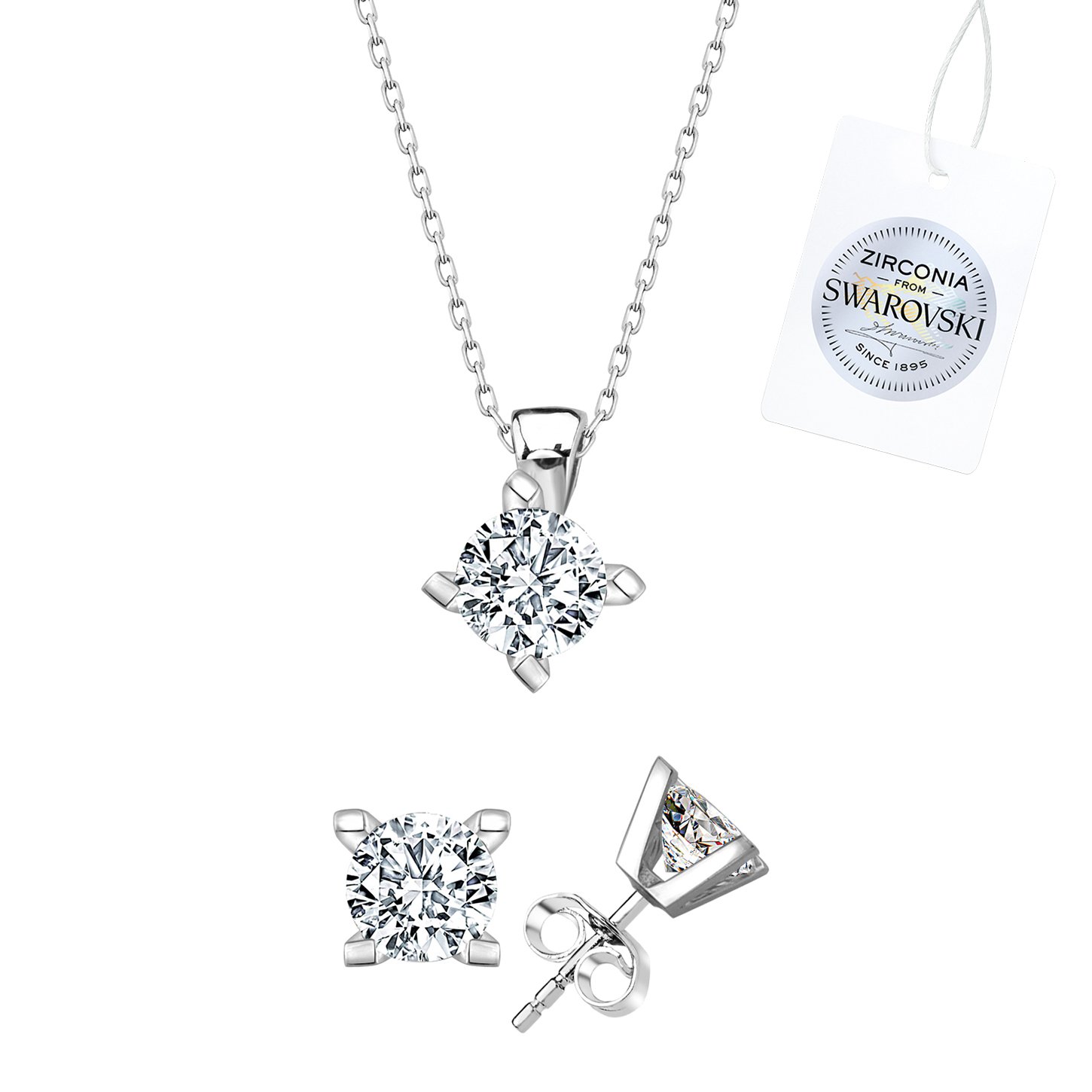 Gümüş%20Swarovski%20Zirconia%20Taşlı%20Tektaş%20Set