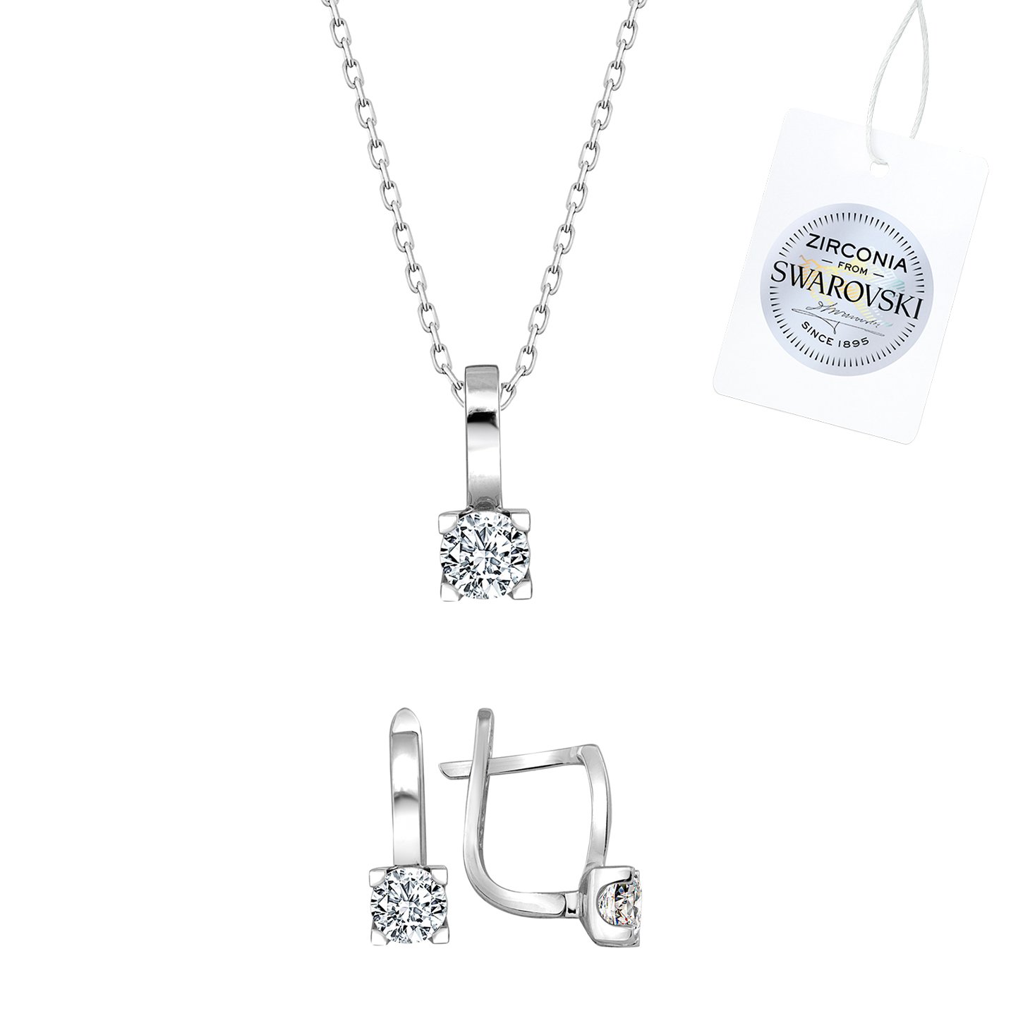 Gümüş%20Swarovski%20Zirconia%20Taşlı%20Tektaş%20Set