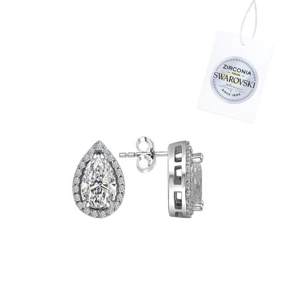 Gümüş Swarovski Zirconia Damla Taşlı Halo Tektaş Küpe