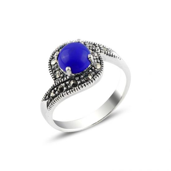 Gümüş Lapis Lazuli & Markazit Taşlı Yüzük