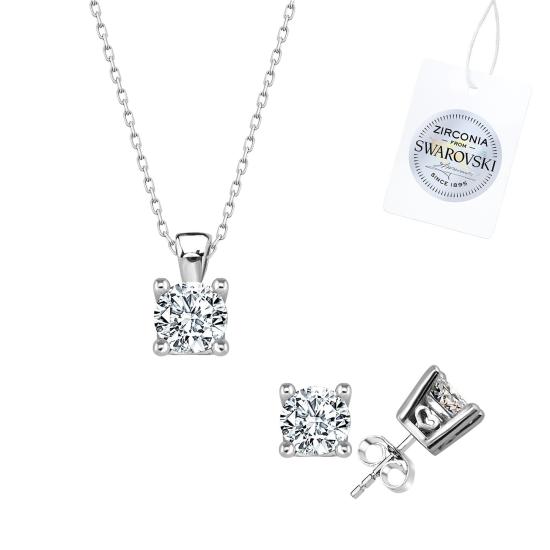 Gümüş Swarovski Zirconia Taşlı Tektaş Set